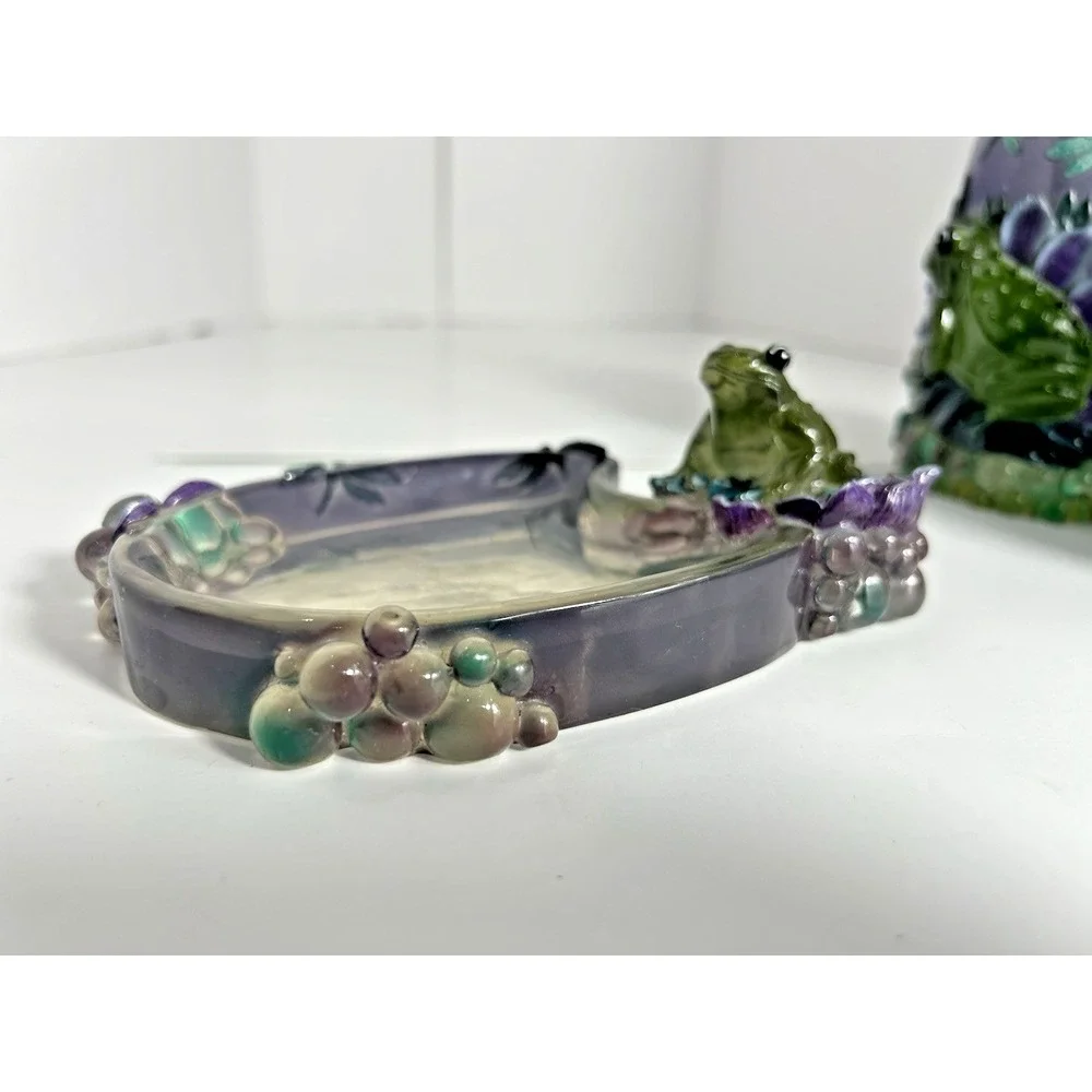 Vintage Lucite 60s 70s Purple Green‎ Frog Decor Bathroom Vanity Set 3 pc RARE
